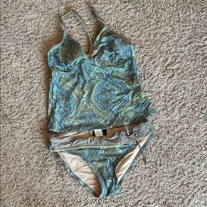Athleta Blue and Green Paisley Tankini Set, size M